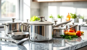 Showcasing stainless steel cookware NZ with vibrant vegetables in a modern kitchen setting