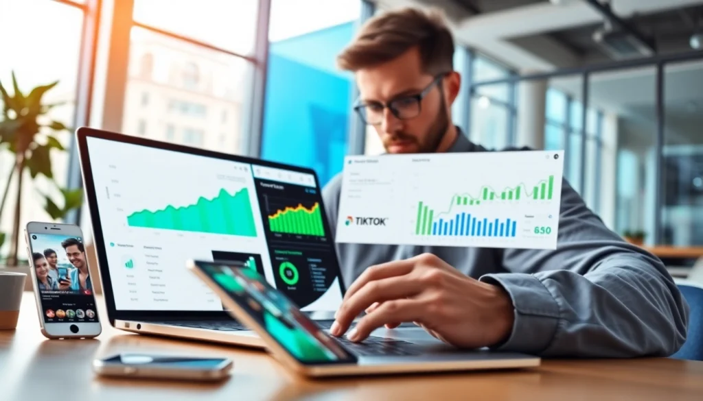 Engaging tiktok smm panel interface displayed on a laptop, signifying digital marketing success.