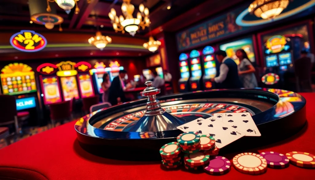 Thrilling scene from https://mm88.directory/ showcasing players at a roulette table amid casino excitement.