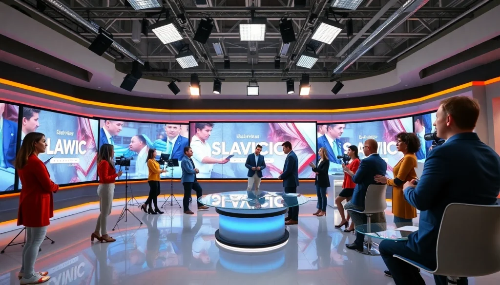 Engaged journalists preparing news from https://www.slavicsac.com, showcasing dynamic teamwork.