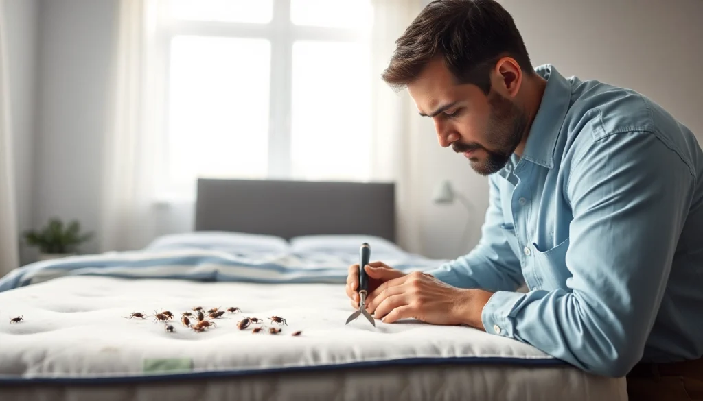 Inspecting bed bugs at https://affordablebedbugexterminators.com with a pest control expert in action.