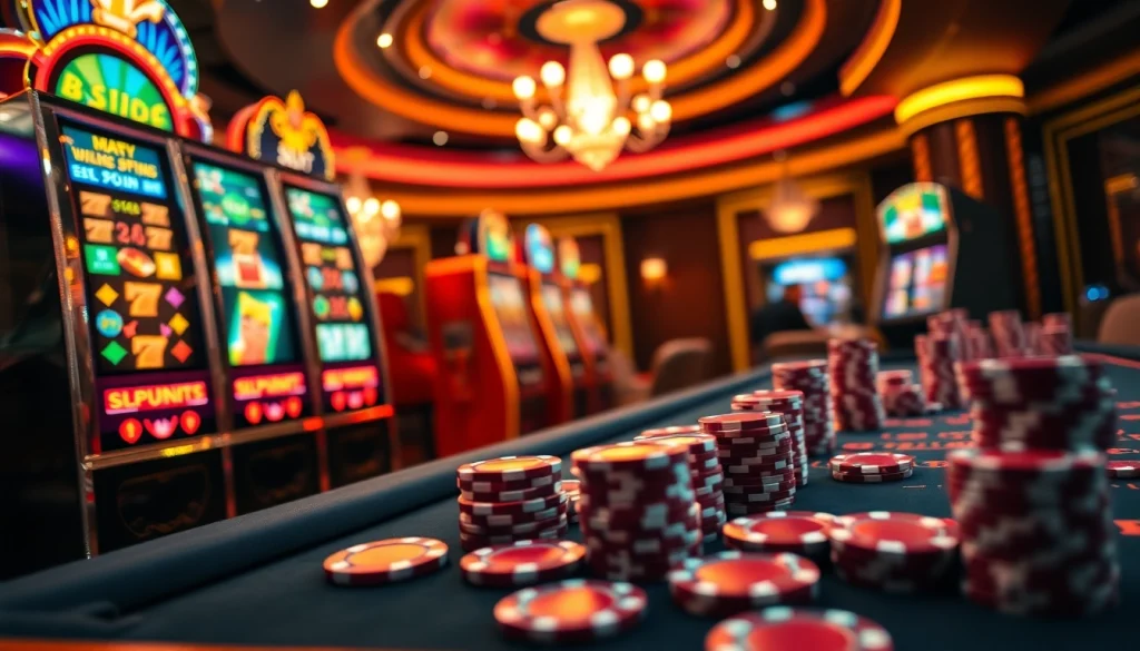 Engaging online slots and vibrant casino elements create a thrilling online gambling atmosphere.