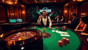 Experience the thrill of gambling at Trang Chủ MM88 with vibrant casino visuals and engaging games.