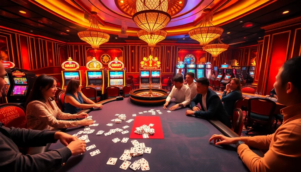 Exciting casino gameplay with 주소모음 links highlighted among vibrant poker tables and slot machines.