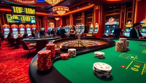 Exciting scene at a Nhà cái uy tín casino with players at the roulette table.