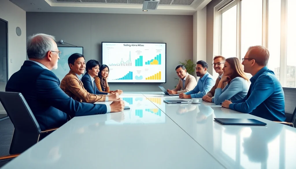 Selling your airline miles securely and efficiently at https://miles123.com, showcasing a diverse team in a meeting.