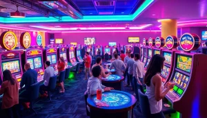 Menggambarkan petanitoto dengan suasana permainan kasino online yang dinamis dan penuh warna.