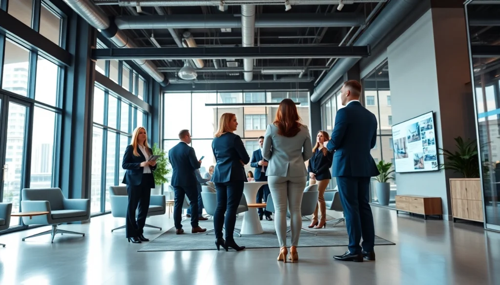 Showcasing real estate agents collaborating in a modern office setting.