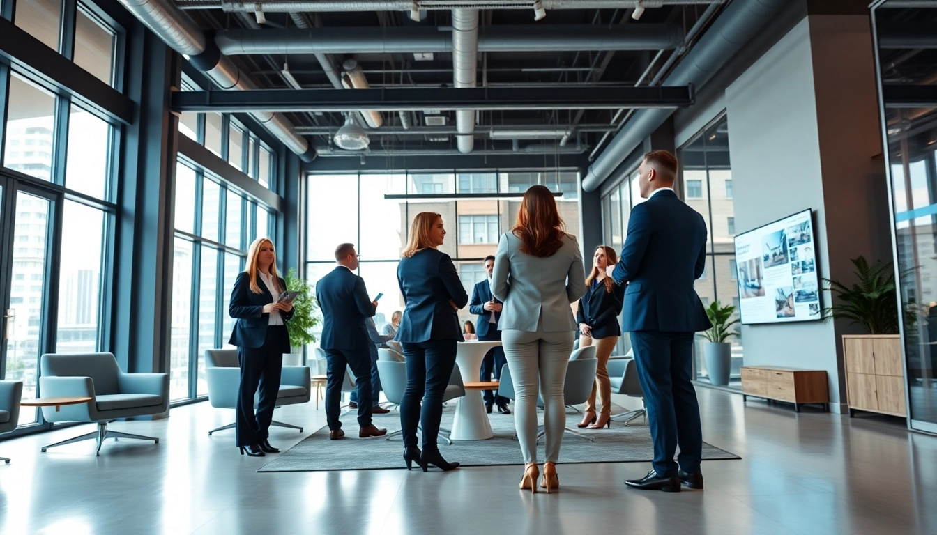 Showcasing real estate agents collaborating in a modern office setting.