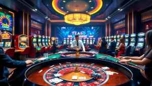 Gameplay at NEW88 Trang chủ featuring an elegant roulette table and vibrant casino atmosphere.