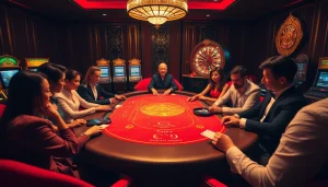 Engaging scene of a RAJABARONG-themed poker game at a luxury casino table.