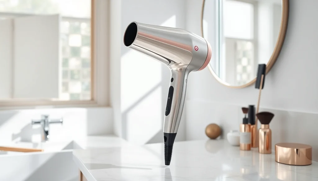 Stylish laifen swift hair dryer displayed elegantly in a contemporary bathroom setting.