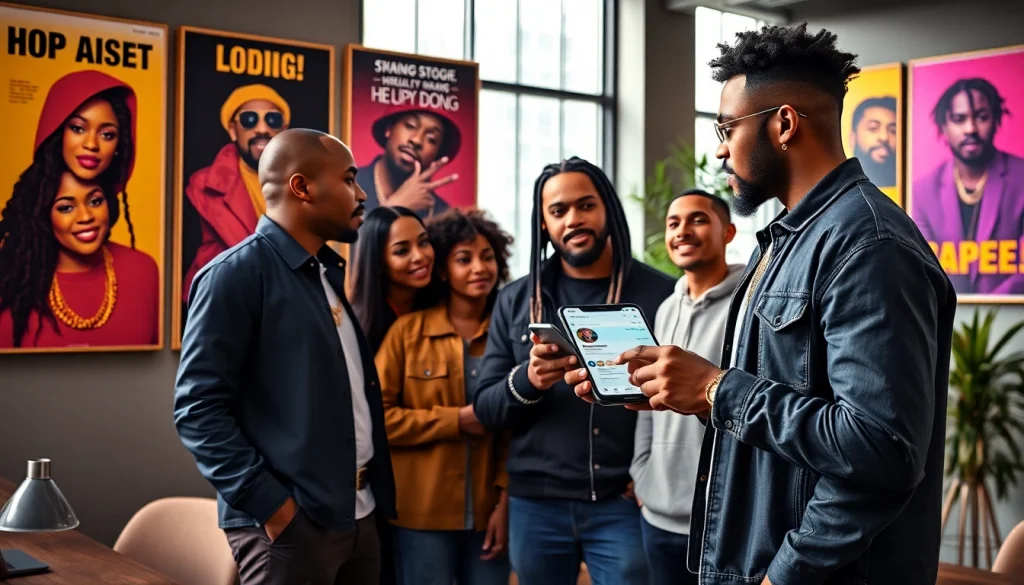 Engaged hip hop publicist strategizing with an artist to elevate their music career.