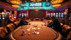Experience the thrill of gaming at Jun888 with vibrant casino visuals.