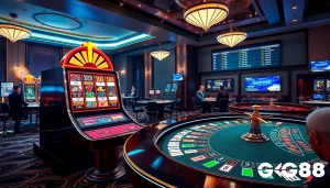 Engaging scene depicting Nhà cái GG88 in action with vibrant casino games and luxury atmosphere.