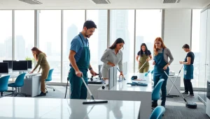Efficient Office Cleaning Services Dubai showcasing a professional team in a modern workspace.