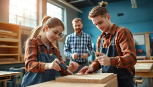 Students at trade schools oahu engaging in hands-on carpentry skills.