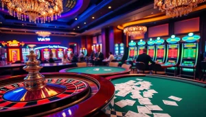 Players enjoying exciting games at Vua99 casino with vibrant tables and lights.