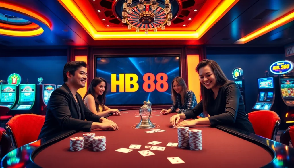 Players enjoying an exciting HB 88 casino experience with vibrant dynamic gambling elements.