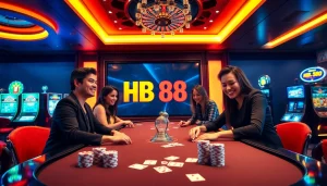 Players enjoying an exciting HB 88 casino experience with vibrant dynamic gambling elements.