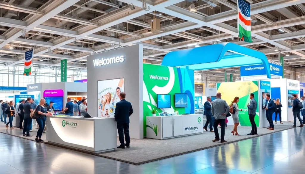 Engaging trade show booth design featuring interactive displays and vibrant branding elements.