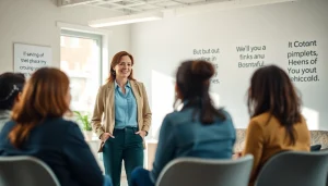 Empowerment coaching session showcasing a diverse group in a vibrant office setting.
