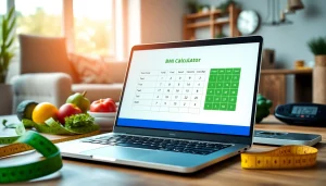 Calculate your BMI with the sleek bmi calculator displayed on a laptop in a vibrant health-focused setting.