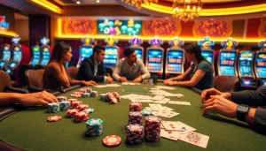 Engaging poker gameplay scene featuring chips and cards at https://bl555.direct/ casino.