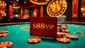S88VIP logo on a lavish poker table during an engaging gambling session