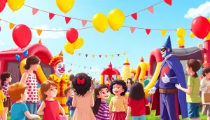 Engaging outdoor event with joyful children and entertainers at https://www.tcspecialentertainment4u.com.