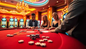 Dynamic casino atmosphere at kk win.com featuring poker and slot games in action.