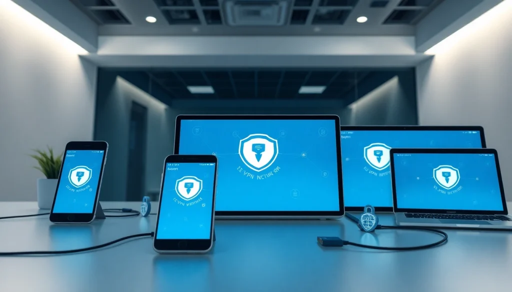 Showcasing 快连vpn下载 on multiple devices with a modern interface and professional ambiance.