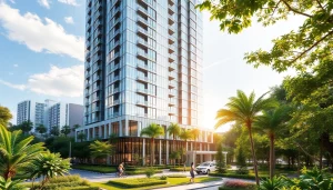 Visualize the high-rise Executive Condominium at tampines st 95 ec amidst a lush landscape.