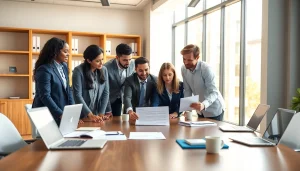 Team discussing Contract Management in a modern office, highlighting collaboration and organization.
