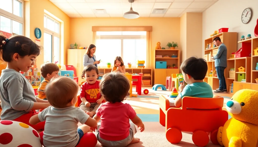 Engaged children and caregivers at https://juniorsjunction.com vibrant playroom showcasing joy and learning.