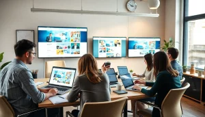 Professional designers collaborating on innovative website design solutions.