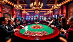 Engaging players at a roulette table during an exciting 789BET đăng nhập moment in a vibrant casino.