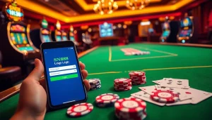 Experience seamless SN888 Login in an elegant casino setting filled with vibrant gaming elements.