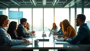 Engaged business professionals collaborating in a modern office, reflecting the theme of Business.