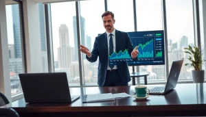 신용카드 현금화 전략을 설명하는 전문가와 현대적인 사무실 배경