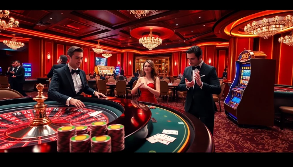 Gambling excitement in a vibrant casino at https://xx88.pizza/ with players at the roulette table.