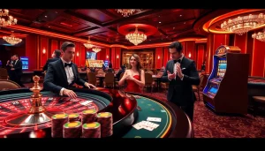 Gambling excitement in a vibrant casino at https://xx88.pizza/ with players at the roulette table.