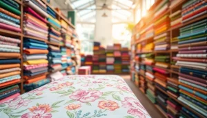 Verken de stijlvolle stoffenwinkel vol met kleurrijke stoffen en unieke patronen.