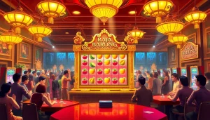 Players engage with the Raja Barong slot, showcasing vibrant reels and an exciting casino atmosphere.