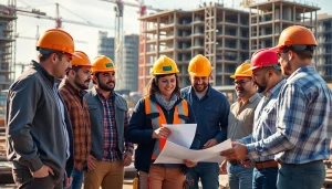 Engaged team of professionals at work on a Denver construction site representing the construction association denver.