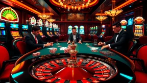 Experience the thrill of gambling at https://topclub.space/ with a vibrant casino scene featuring poker tables and roulette wheels.