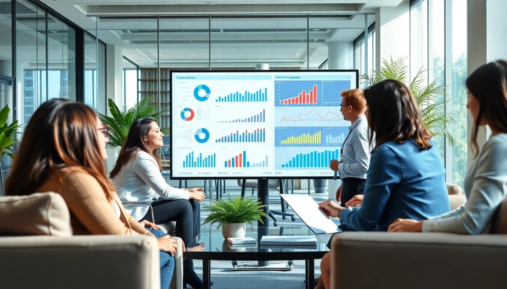 Analyzing competitive intelligence in a modern office setting with a collaborative team.