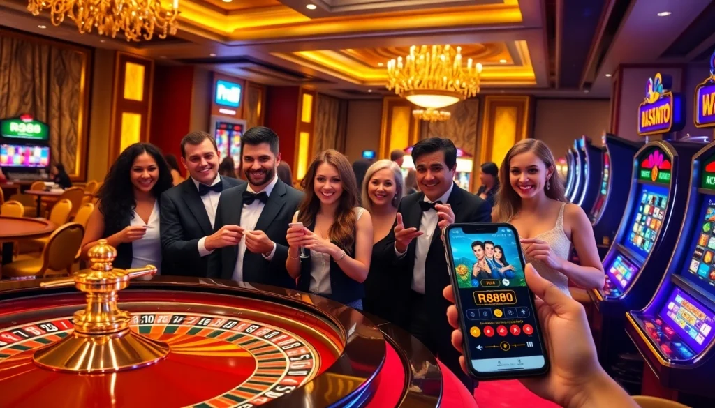RR88 players enjoying an exciting casino atmosphere with vibrant games on display.