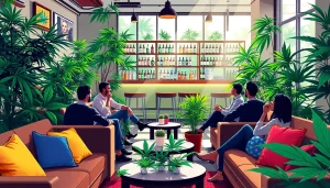 Experience the vibrant atmosphere of a weed club madrid with members enjoying cannabis in a welcoming lounge.