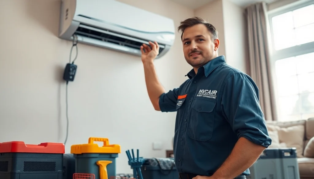 Experienced technician providing ac repair phoenix az service in a bright living room.